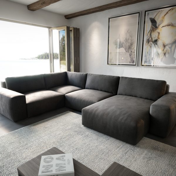 Obývací souprava Lanzo XL 370×260 cm umělá kůže vintage antracitová rekodifikace variabilní