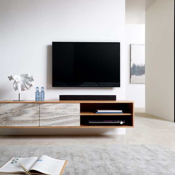 TV stolek Kleo 160 cm přírodní akácie 2 dvířka závěsný