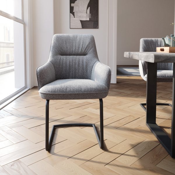 Jídelní židle Zelia-Flex s područkou konzolová podnož kulatá černá texturovaná tkanina světle šedá