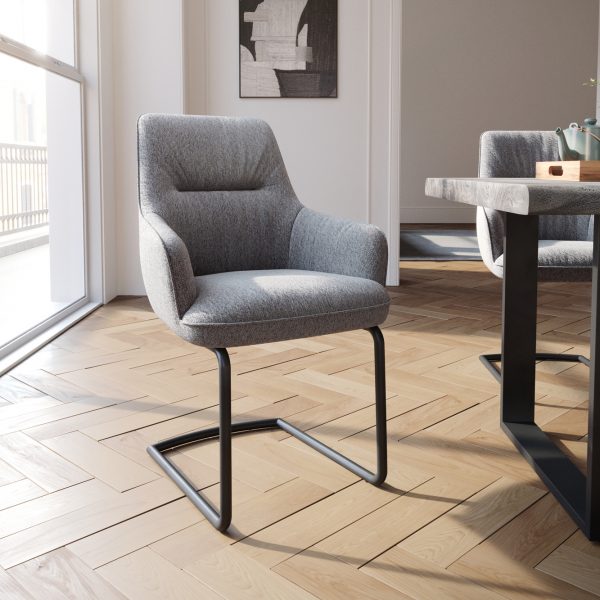 Jídelní židle Zelia-Flex s područkou konzolová podnož kulatá černá texturovaná tkanina světle šedá