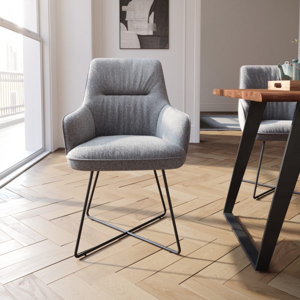 Jídelní židle Zelia-Flex s područkou podnož ve tvaru “X” černá texturovaná tkanina světle šedá
