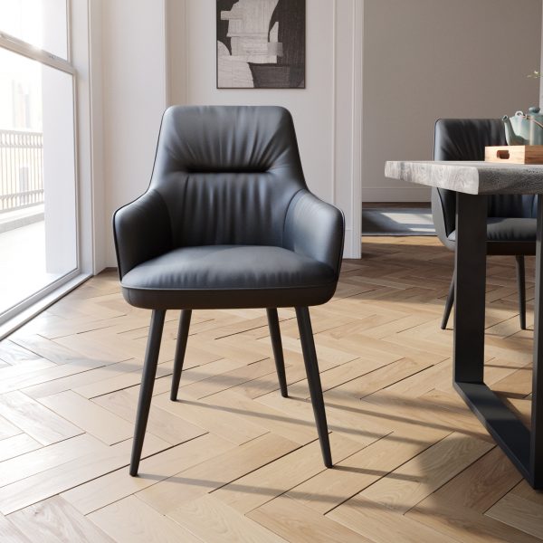 Jídelní židle Zelia-Flex s područkou zaoblená podnož černá pravá kůže černá