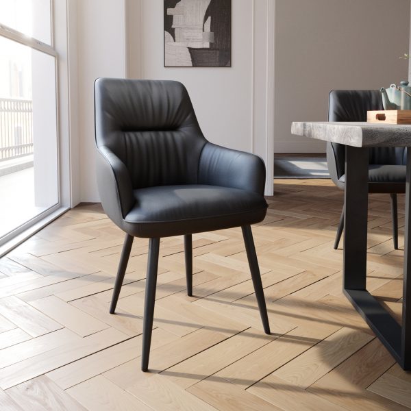 Jídelní židle Zelia-Flex s područkou zaoblená podnož černá pravá kůže černá