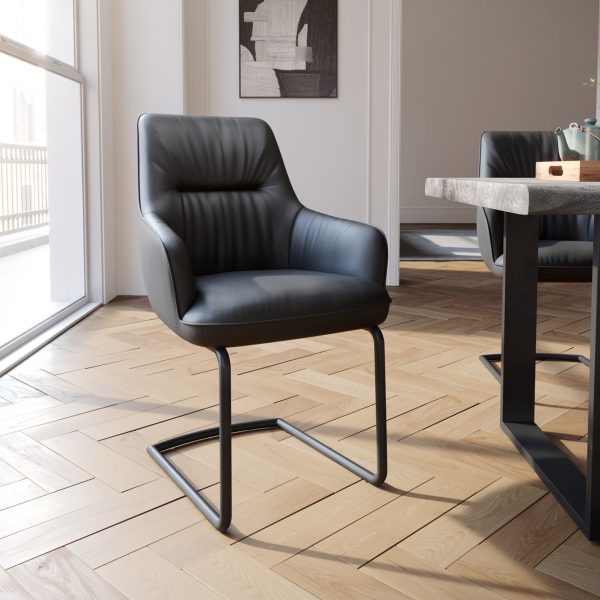 Jídelní židle Zelia-Flex s područkou konzolová podnož kulatá černý pravá kůže černá