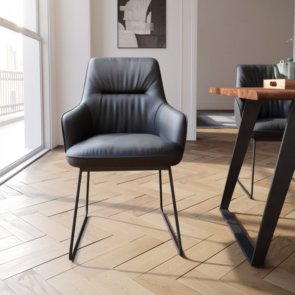 Jídelní židle Zelia-Flex s područkou tenká černá podnož pravá kůže černá