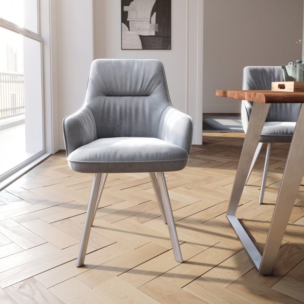 Jídelní židle Zelia-Flex s područkou oválná podnož z nerezové oceli samet šedá