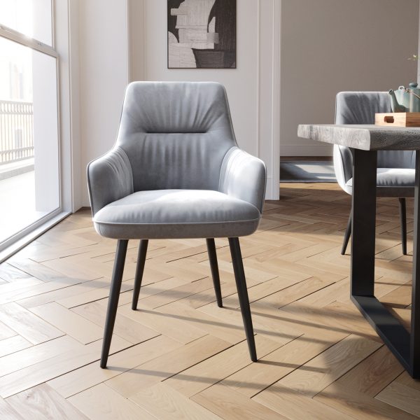 Jídelní židle Zelia-Flex s područkou zaoblená podnož černá samet šedá