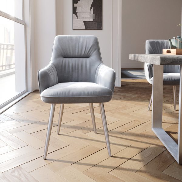Jídelní židle Zelia-Flex s područkou zaoblená podnož nerezová ocel samet šedá