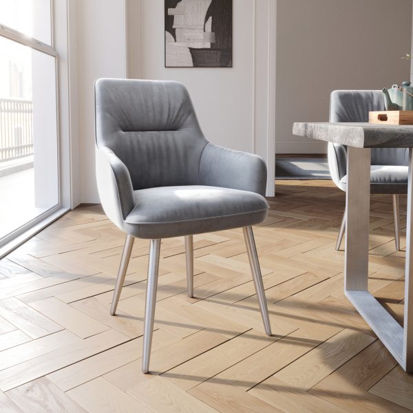 Jídelní židle Zelia-Flex s područkou zaoblená podnož nerezová ocel samet šedá