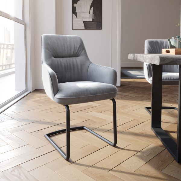 Jídelní židle Zelia-Flex s područkou konzolová podnož kulatá černý samet šedý