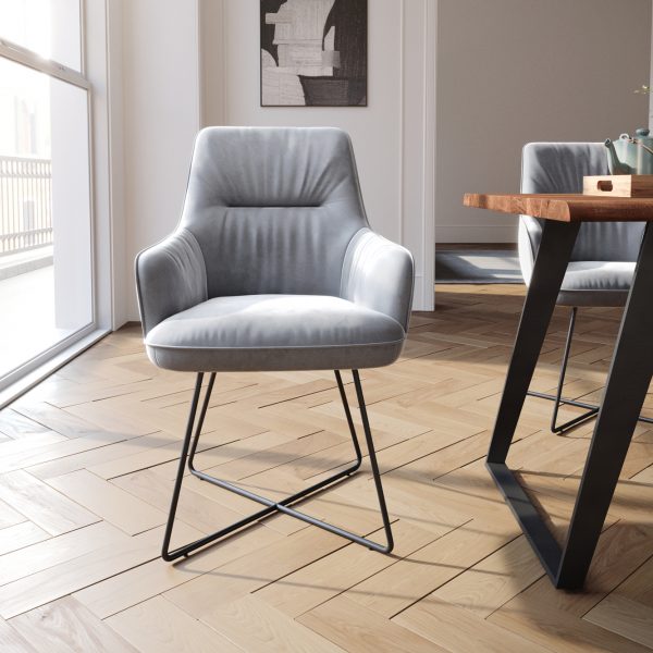 Jídelní židle Zelia-Flex s područkou podnož ve tvaru “X” černá samet šedá
