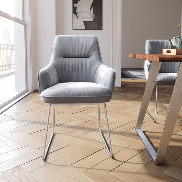 Jídelní židle Zelia-Flex s područkou tenká podnož nerezová ocel samet šedá