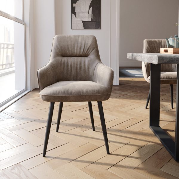 Jídelní židle Zelia-Flex s područkou zaoblená podnož černá mikrovlákno taupe vintage