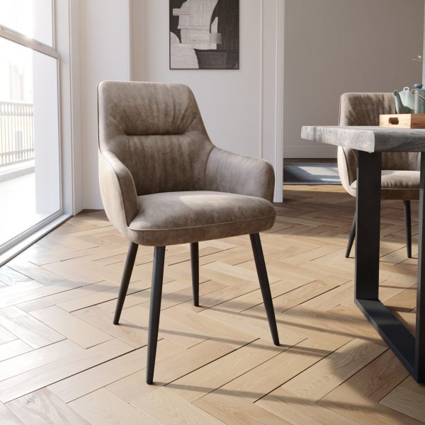 Jídelní židle Zelia-Flex s područkou zaoblená podnož černá mikrovlákno taupe vintage