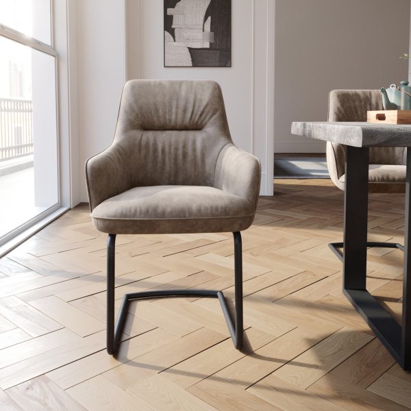 Jídelní židle Zelia-Flex s područkou konzolová podnož kulatá černý mikrovlákno taupe vintage