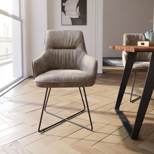 Jídelní židle Zelia-Flex s područkou podnož ve tvaru “X” černá mikrovlákno taupe vintage