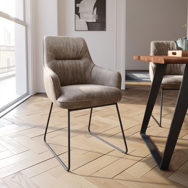 Jídelní židle Zelia-Flex s područkou tenká černá podnož mikrovlákno taupe vintage