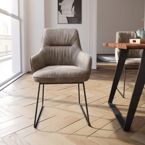 Jídelní židle Zelia-Flex s područkou tenká černá podnož mikrovlákno taupe vintage