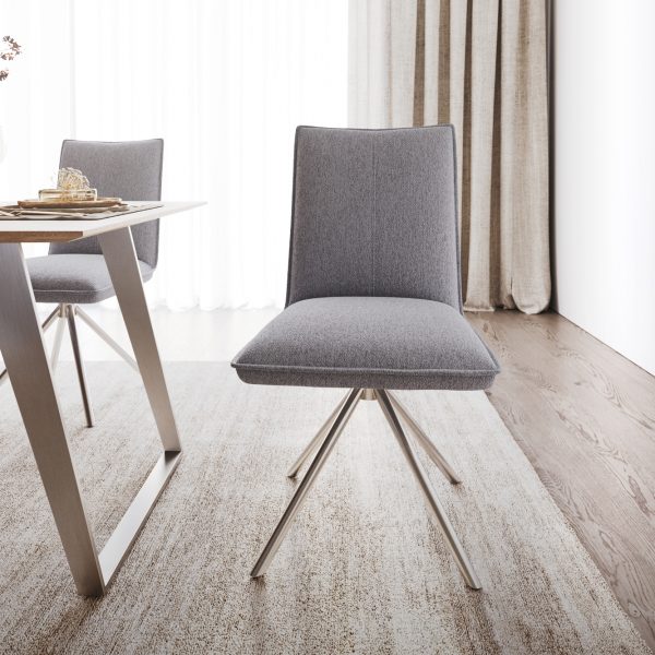 Jídelní židle Lelio-Flex křížová podnož kulatá otočná z nerezové oceli texturovaná tkanina světle šedá