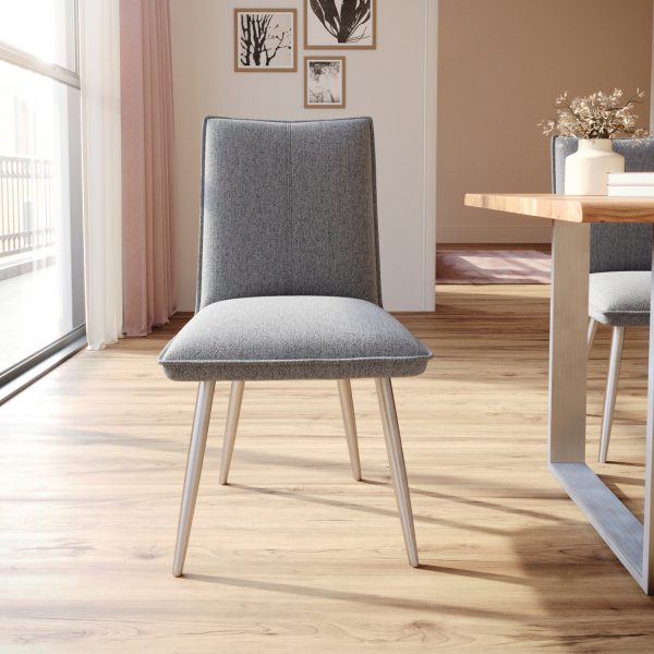Jídelní židle Lelio-Flex zaoblená podnož z nerezové oceli texturovaná tkanina světle šedá