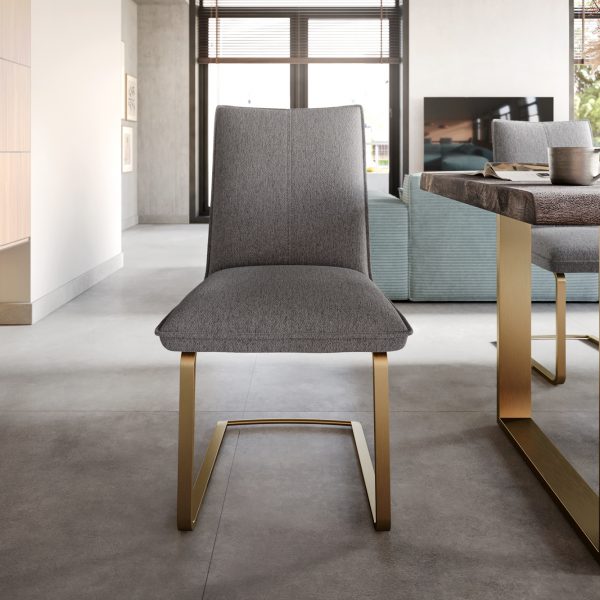 Jídelní židle Lelio-Flex konzolová podnož plochá zlatá texturovaná tkanina světle šedá