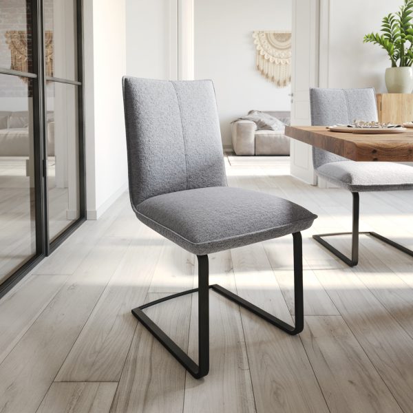 Jídelní židle Lelio-Flex konzolová podnož plochá černá texturovaná tkanina světle šedá