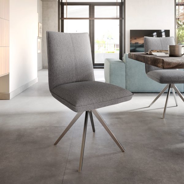 Otočná židle Lelio-Flex křížová podnož široká otočná z nerezové oceli texturovaná tkanina světle šedá 360°