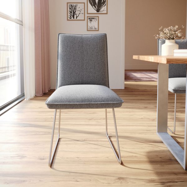 Jídelní židle Lelio-Flex tenká podnož z nerezové oceli texturovaná tkanina světle šedá