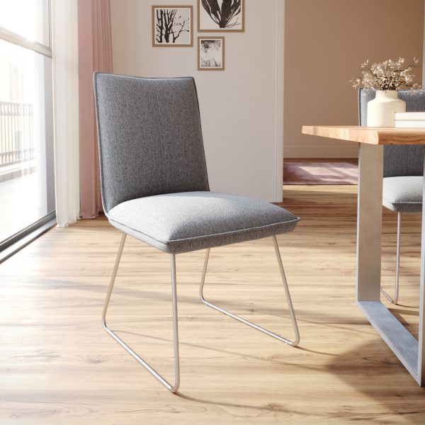 Jídelní židle Lelio-Flex tenká podnož z nerezové oceli texturovaná tkanina světle šedá