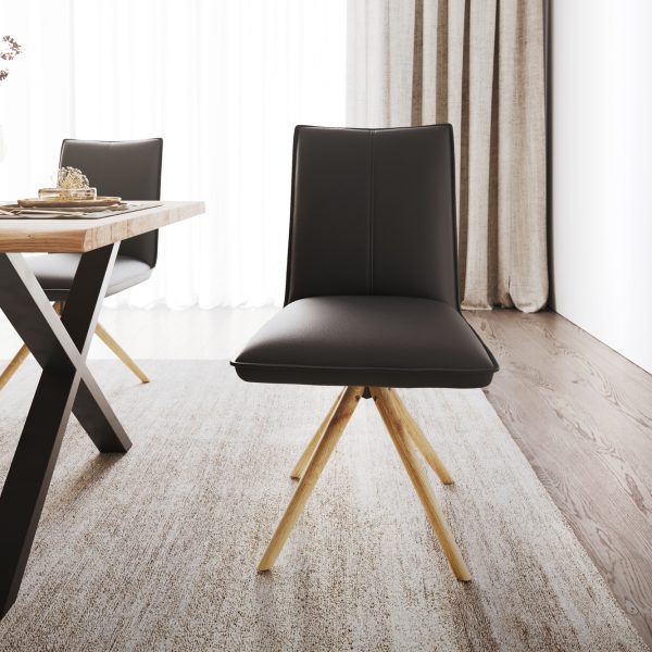 Jídelní židle Lelio-Flex dřevěná podnož zaoblená kůže černý otočný