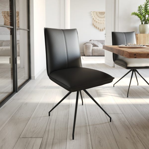 Jídelní židle Lelio-Flex křížová podnož zaoblená otočná černá pravá kůže černá