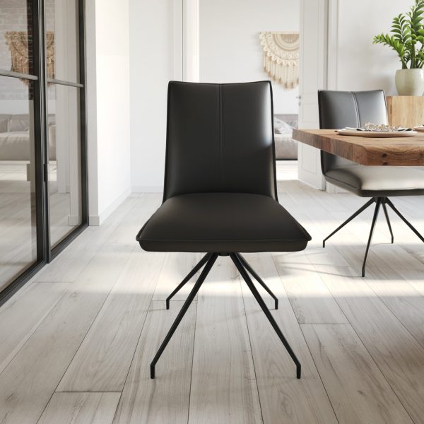 Jídelní židle Lelio-Flex křížová podnož zaoblená otočná černá pravá kůže černá