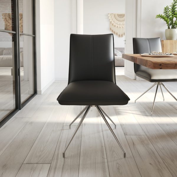Jídelní židle Lelio-Flex křížová podnož zaoblená otočná nerezová ocel pravá kůže černá