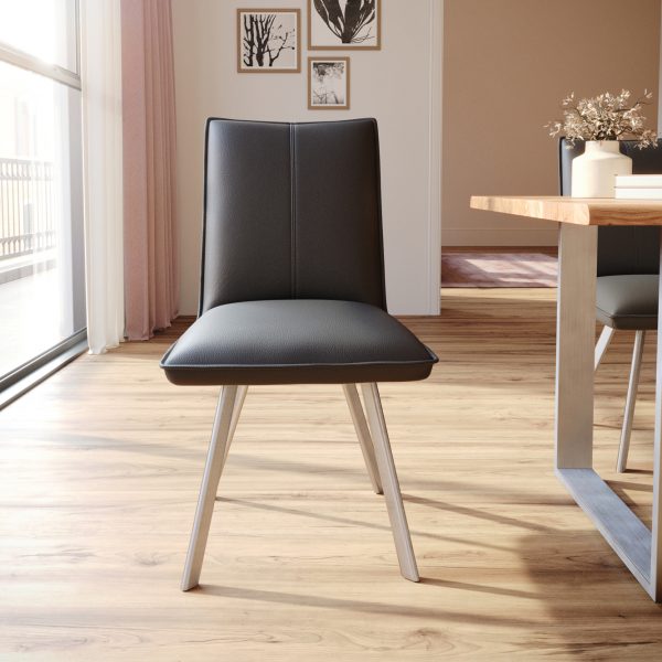 Jídelní židle Lelio-Flex oválná podnož z nerezové oceli pravá kůže černé