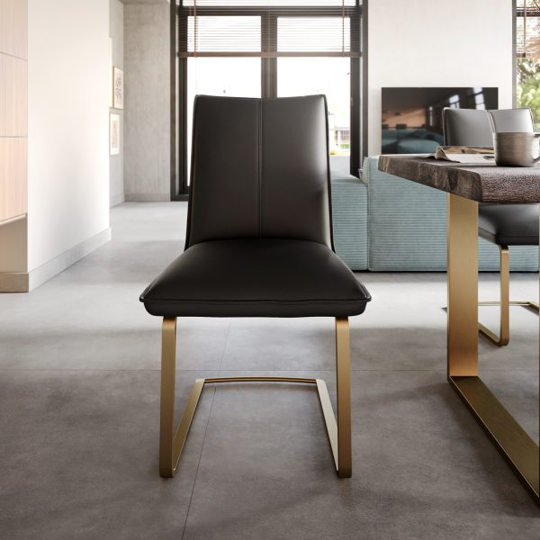 Jídelní židle Lelio-Flex konzolová podnož plochá zlatá pravá kůže černá