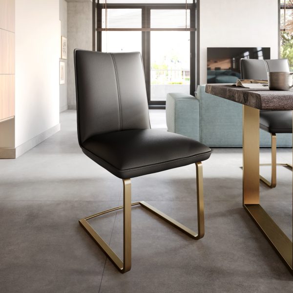 Jídelní židle Lelio-Flex konzolová podnož plochá zlatá pravá kůže černá