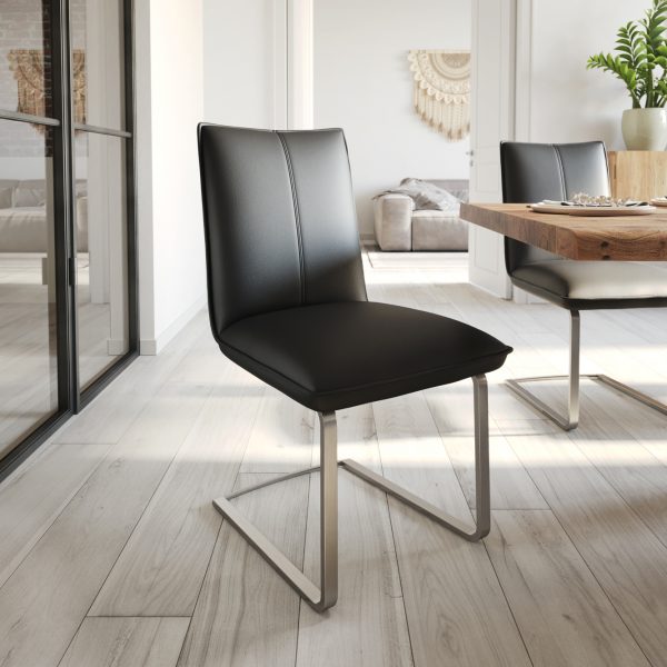 Jídelní židle Lelio-Flex konzolová podnož plochá nerezová ocel pravá kůže černá