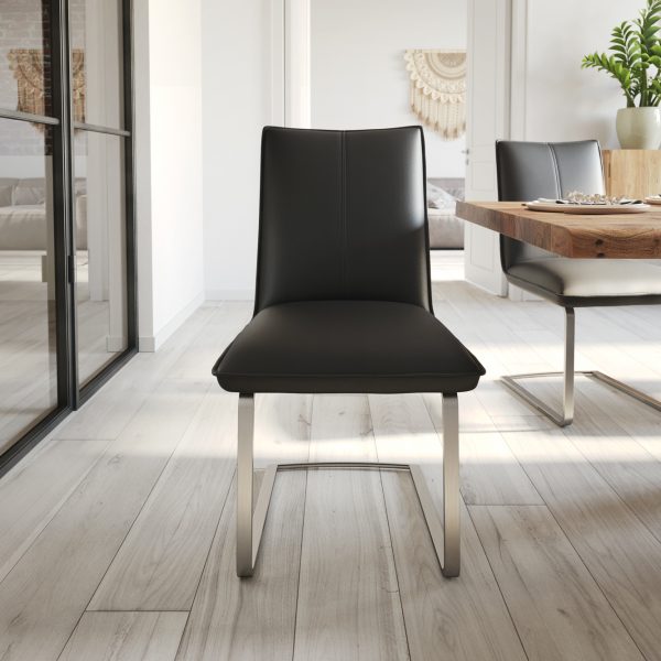 Jídelní židle Lelio-Flex konzolová podnož plochá nerezová ocel pravá kůže černá