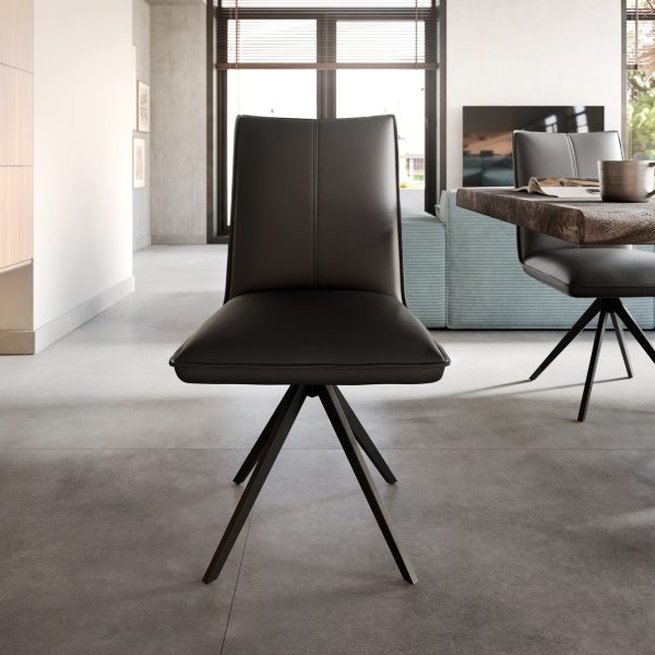 Otočná židle Lelio-Flex křížová podnož široká otočná černá pravá kůže černá 360°