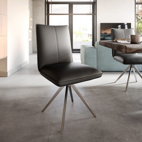 Otočná židle Lelio-Flex křížová podnož široká otočná z nerezové oceli pravá kůže černá 360°