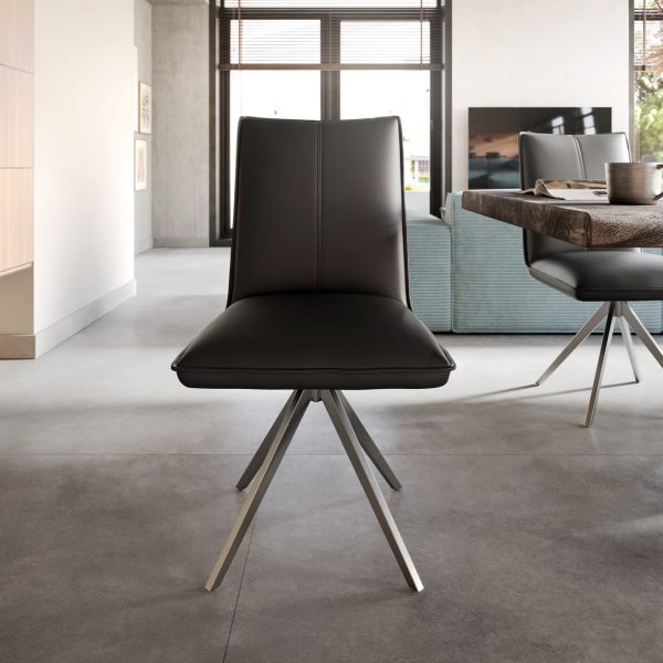 Otočná židle Lelio-Flex křížová podnož široká otočná z nerezové oceli pravá kůže černá 360°