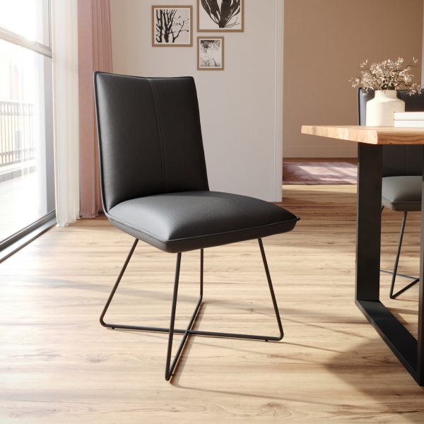 Jídelní židle Lelio-Flex podnož ve tvaru “X” černá pravá kůže černá