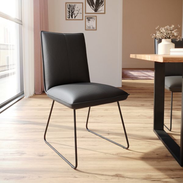 Jídelní židle Lelio-Flex tenká podnož černá pravá kůže černá