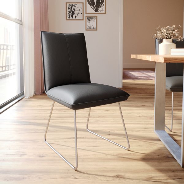 Jídelní židle Lelio-Flex tenká podnož z nerezové oceli pravá kůže černá