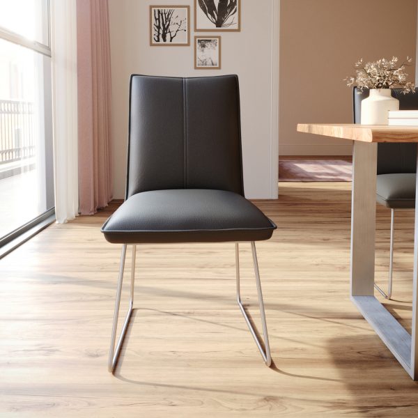 Jídelní židle Lelio-Flex tenká podnož z nerezové oceli pravá kůže černá
