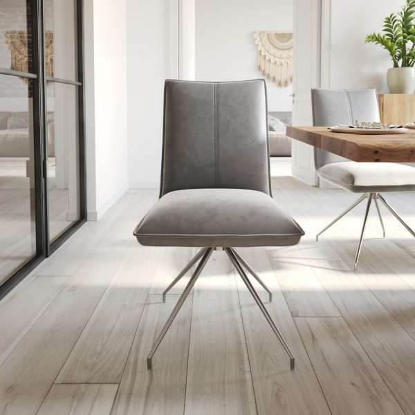 Jídelní židle Lelio-Flex křížová podnož zaoblená otočná z nerezové oceli samet šedý 180°