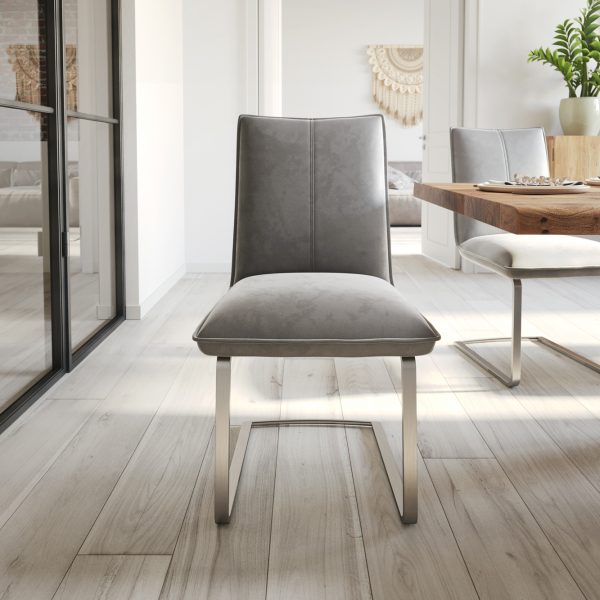 Jídelní židle Lelio-Flex konzolová podnož z nerezové oceli samet šedý