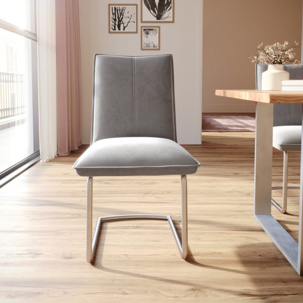 Jídelní židle Lelio-Flex konzolová podnož kulatá z nerezové oceli samet šedý