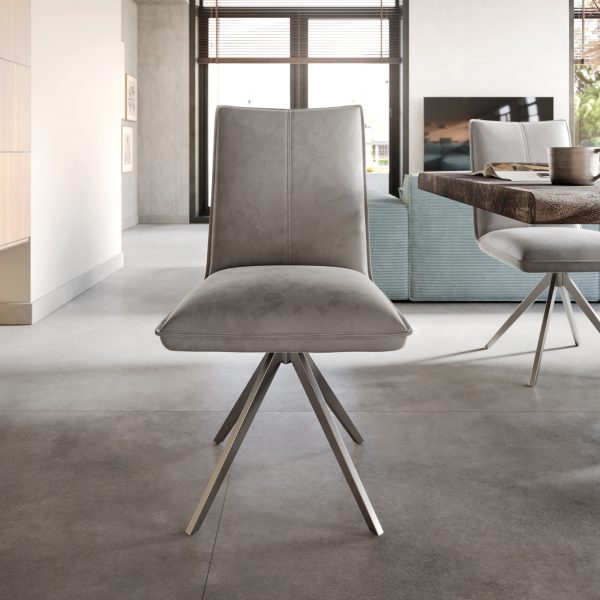 Otočná židle Lelio-Flex křížová podnož široká otočná z nerezové oceli samet šedá 360°