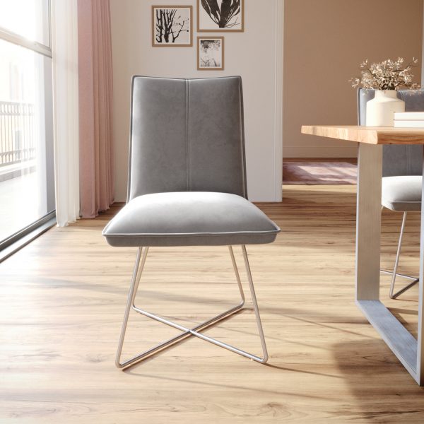 Jídelní židle Lelio-Flex podnož ve tvaru “X” z nerezové oceli samet šedý